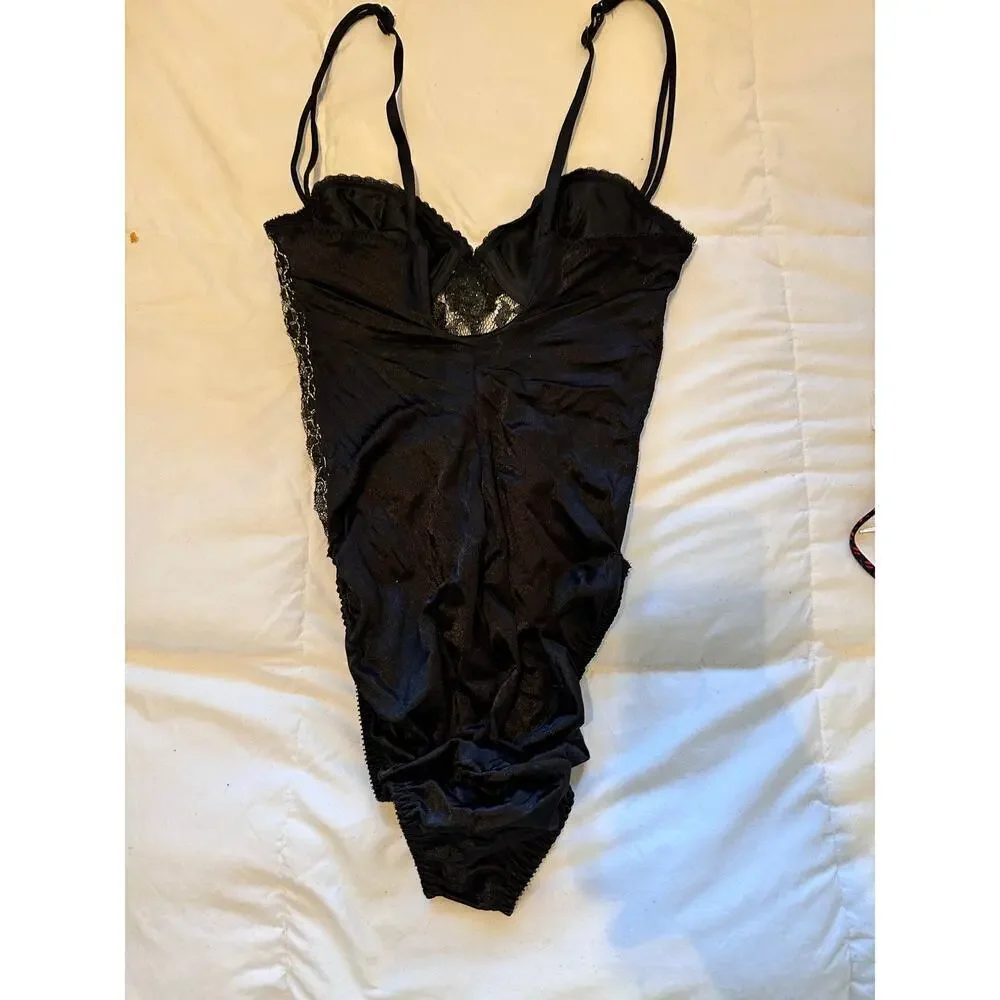 Vintage Victoria's Secret Women's Black Gold Label One Piece Bodysuit Size 34A
